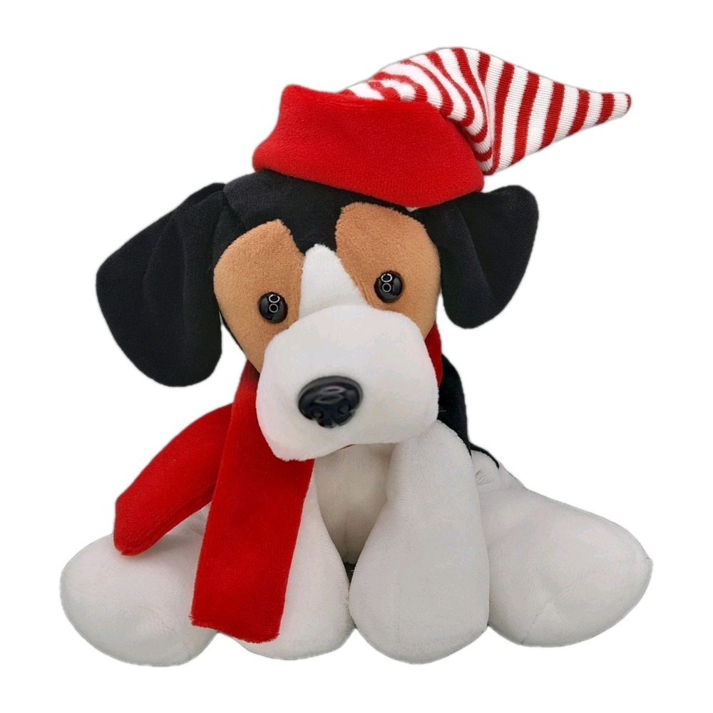 Vintage Commonwealth Beagle Dog Plush 2004 Floppy Christmas Canines Hat & Scarf